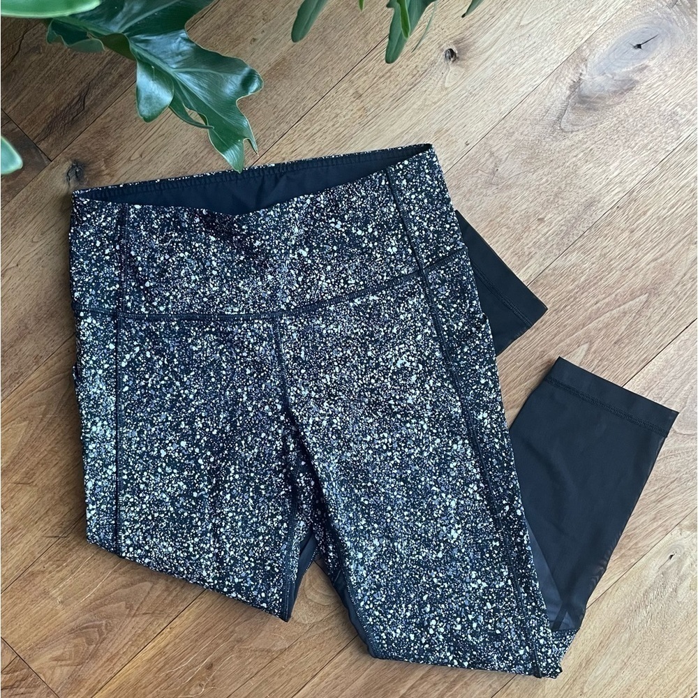 Lululemon Black and White Speckled Mesh Detail Crop Leggings